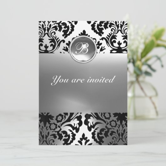 DAMASK EDELGESTEENTE INITIALEN wit Kaart (Staand voorkant)