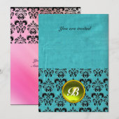 DAMASK EDELGESTEENTE INITIALEN zijde blauw roze Kaart (Voorkant / Achterkant)