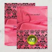 DAMASK EDELGESTEENTE INITIALEN zijde roze Kaart (Voorkant / Achterkant)
