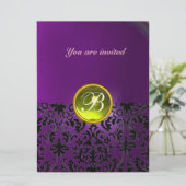 DAMASK EDELGESTEENTE MONOGRAM geel paars Kaart (Staand voorkant)