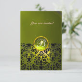 DAMASK EDELGESTEENTE MONOGRAM topaas geel rsvp Kaart (Staand voorkant)