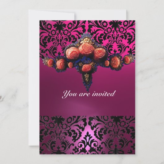 DAMASK EDELSTEEN EN ROZE ROZEN MONOGRAM KAART (Voorkant)