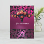 DAMASK EDELSTEEN EN ROZE ROZEN MONOGRAM KAART (Staand voorkant)