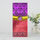 DAMASK EDELSTEEN MONOGRAAM paars violet zijde Kaart (Staand voorkant)