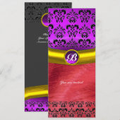 DAMASK EDELSTEEN MONOGRAAM paars violet zijde Kaart (Voorkant / Achterkant)