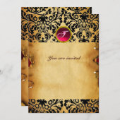 DAMASK EDELSTEEN MONOGRAAM perkament rood roze Kaart (Voorkant / Achterkant)