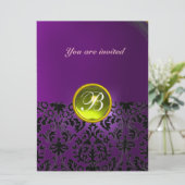 DAMASK EDELSTEEN MONOGRAM geel paars Kaart (Staand voorkant)