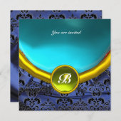 DAMASK EDELSTEEN MONOGRAM paarse zijde blauw Kaart (Voorkant / Achterkant)