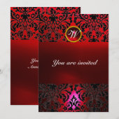 DAMASK EDELSTEEN STENEN MONOGRAAM rood burgundy Kaart (Voorkant / Achterkant)