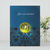 DAMASK EDELSTEEN STENEN MONOGRAM geel blauw Kaart (Staand voorkant)