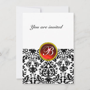 DAMASK EDELSTENEN INITIALEN robijn rood wit rsvp Kaart