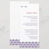 Damask Eenvoud Cyaan Paarse bruiloft Menu (Voorkant / Achterkant)