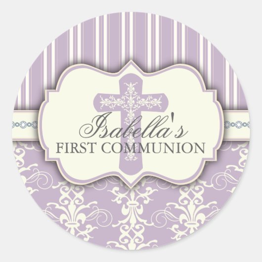  Damask Eerste Communie Sticker | PAARSE (Voorkant)