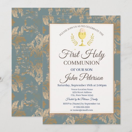 Damask Eerste Heilige Communie Kaart (Voorkant / Achterkant)