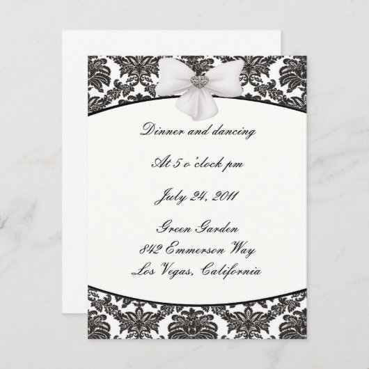Damask Elegance Mariage Cartes de Réception (Devant / Derrière)