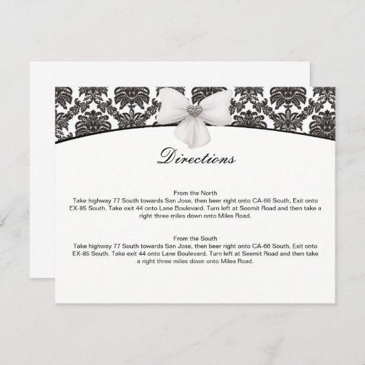 Damask Elegance Mariage Direction Cartes (Devant / Derrière)