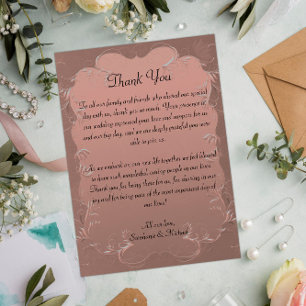 Damask Elegance Roos Gold Wedding Bedankkaart