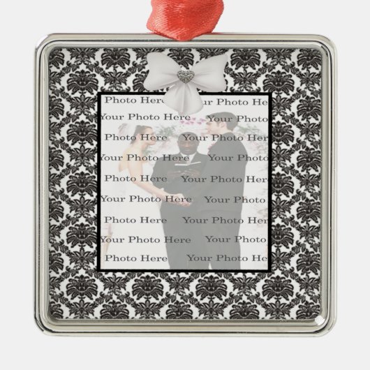 Damask Elegance Wedding Silver Square Ornament (Voorkant)