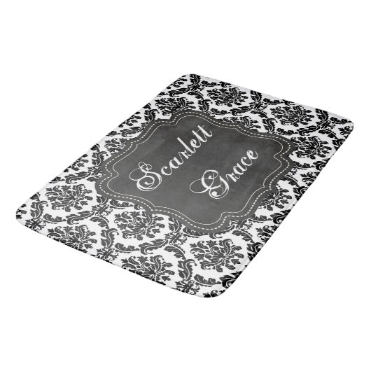 Damask Elegant Black & White Bath Mat Custom (Gekanteld)