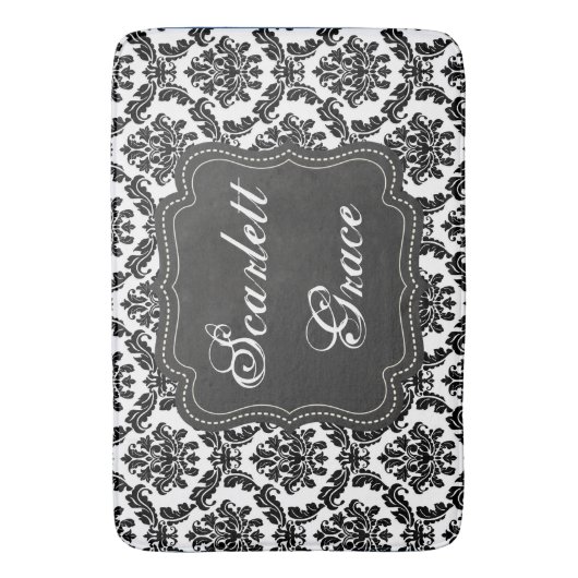 Damask Elegant Black & White Bath Mat Custom (Voorkant Verticaal)