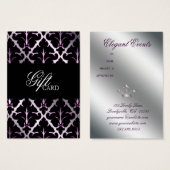 Damask Elegant Carte Cadeau Silver Purple Black (Devant & derrière)