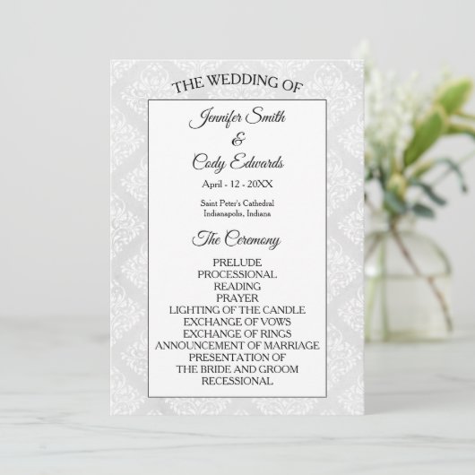 Damask Elegant Formal Wedmal Programme (Debout devant)