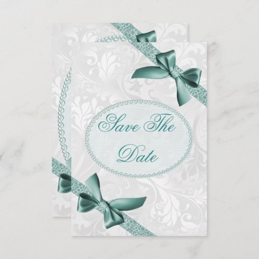 Damask en Bows 75th Birthday Save the Date (Voorkant / Achterkant)