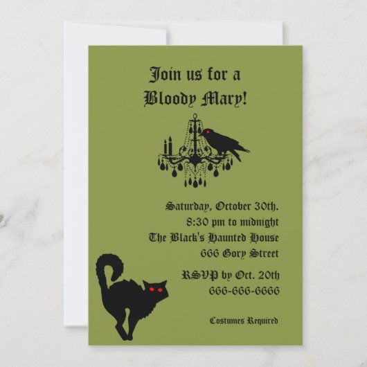 Damask en Green Halloween Invitation Kaart (Voorkant)