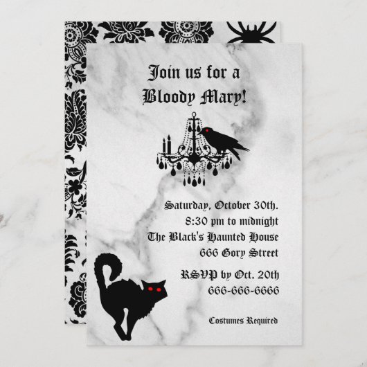 Damask en Marble Halloween Invitation Kaart (Voorkant / Achterkant)