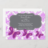 Damask en Paarse Butterfly Invitation Kaart (Voorkant / Achterkant)
