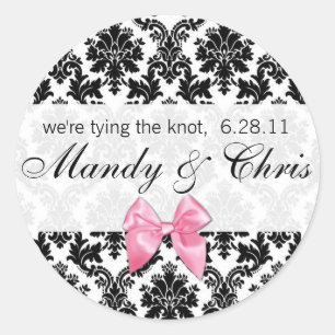 Damask en Roze Bow Ronde Sticker