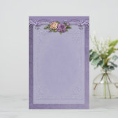 Damask en Rozen Paarse briefpapier (Staand voorkant)