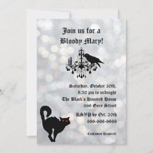 Damask en Sparkly Silver Halloween Invitation Kaart