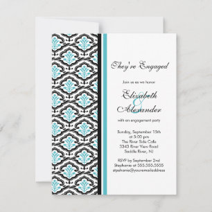 Damask Engagement Party Invitation turquoise blue Kaart