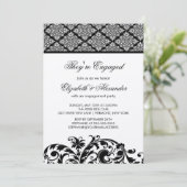 Damask Engagement Party - Uitnodiging zwart (Staand voorkant)