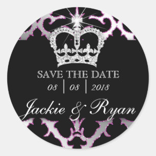 Damask Enregistrer Date Mariage Stickers Couronne