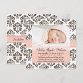 Damask Faire-part de naissance rose et Brown (Devant / Derrière)