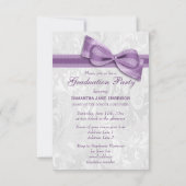 Damask & Faux Bow Meisjes Afstudeerfeest Kaart (Achterkant)