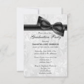 Damask & Faux Bow Meisjes Afstudeerfeest Kaart (Achterkant)