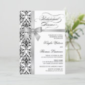 Damask Faux Silver Ribbon Rehearsal Dinner Kaart (Staand voorkant)