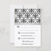 Damask Faux Silver Ribbon Wedding Carte RSVP (Dos)