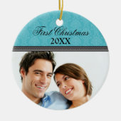 Damask First Kerstbruiloft Ornament (aqua) (Voorkant)