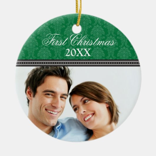 Damask First Kerstbruiloft Ornament (jager) (Voorkant)