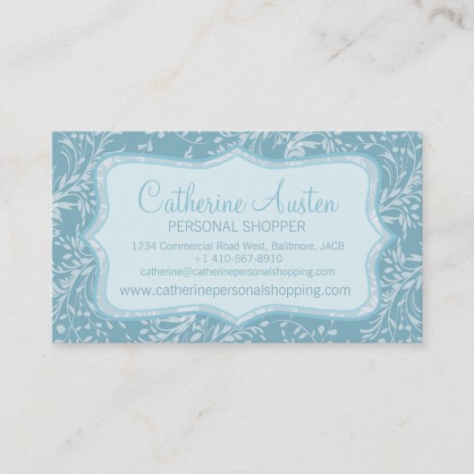 Damask fleur sauvage carte de visite bleu quotidie (Devant)