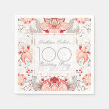 Damask Floral 100ste Verjaardag Party Papier serve