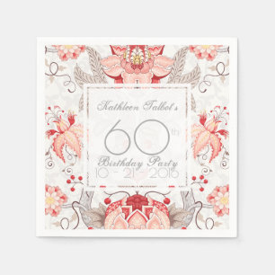 Damask Floral 60th Birthday Party Paper Napkin Servetten