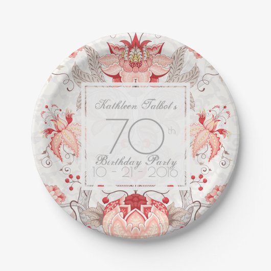 Damask Floral 70th Birthday Party Paper Bord (Voorkant)