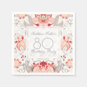 Damask Floral 80ste verjaardag Party Papier servet