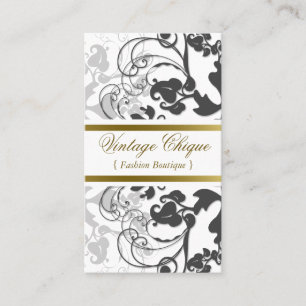 Damask Floral Flourish Chic Black Elegant Visitekaartje