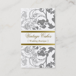 Damask Floral Flourish Chic Gray Elegant Visitekaartje